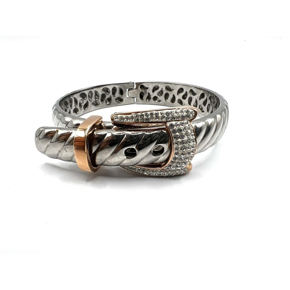 2-TONE HINGED RHINESTONE BUCKLE BRACELET‎